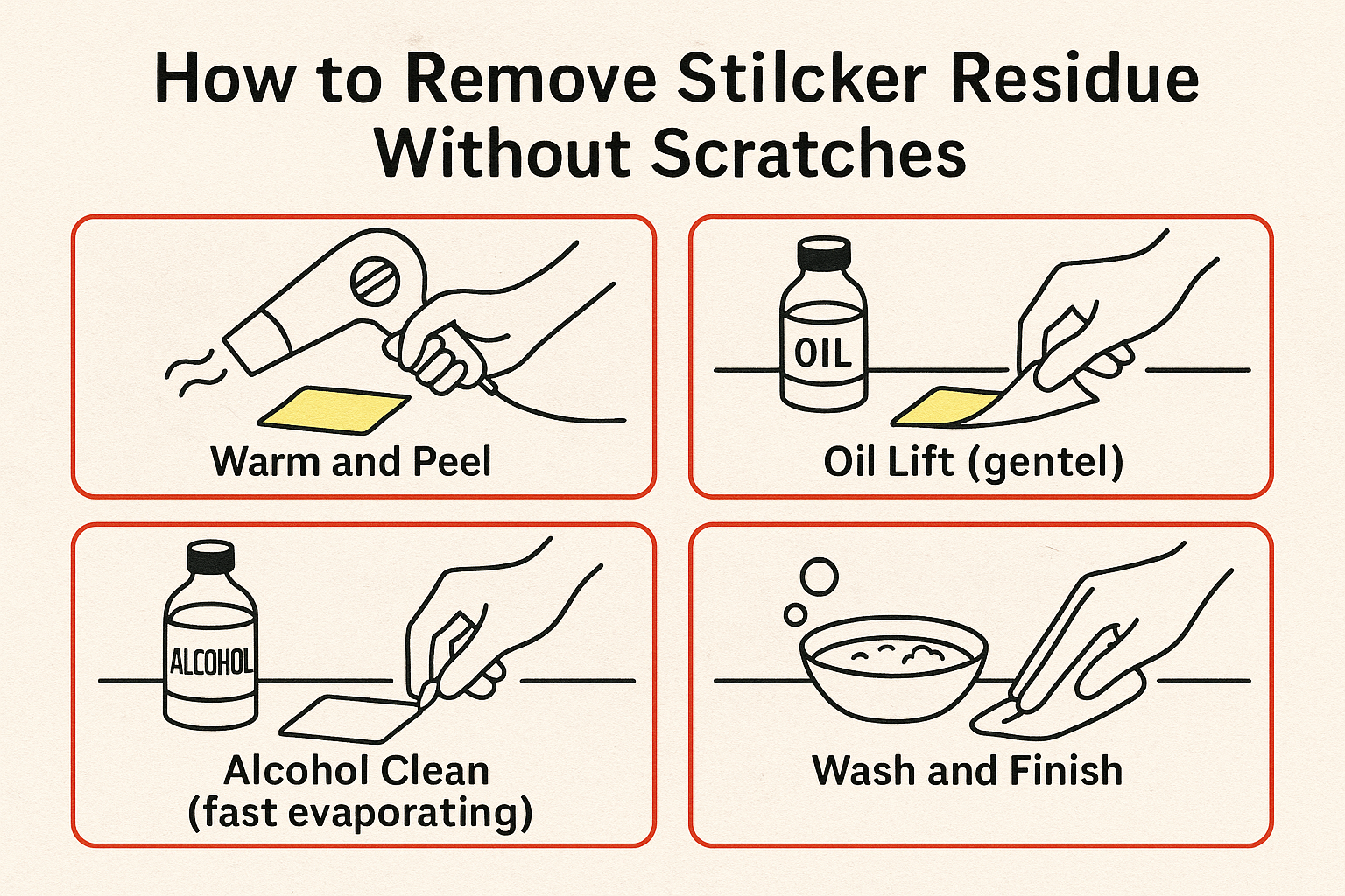 Warming sticker residue with a hair dryer before peeling